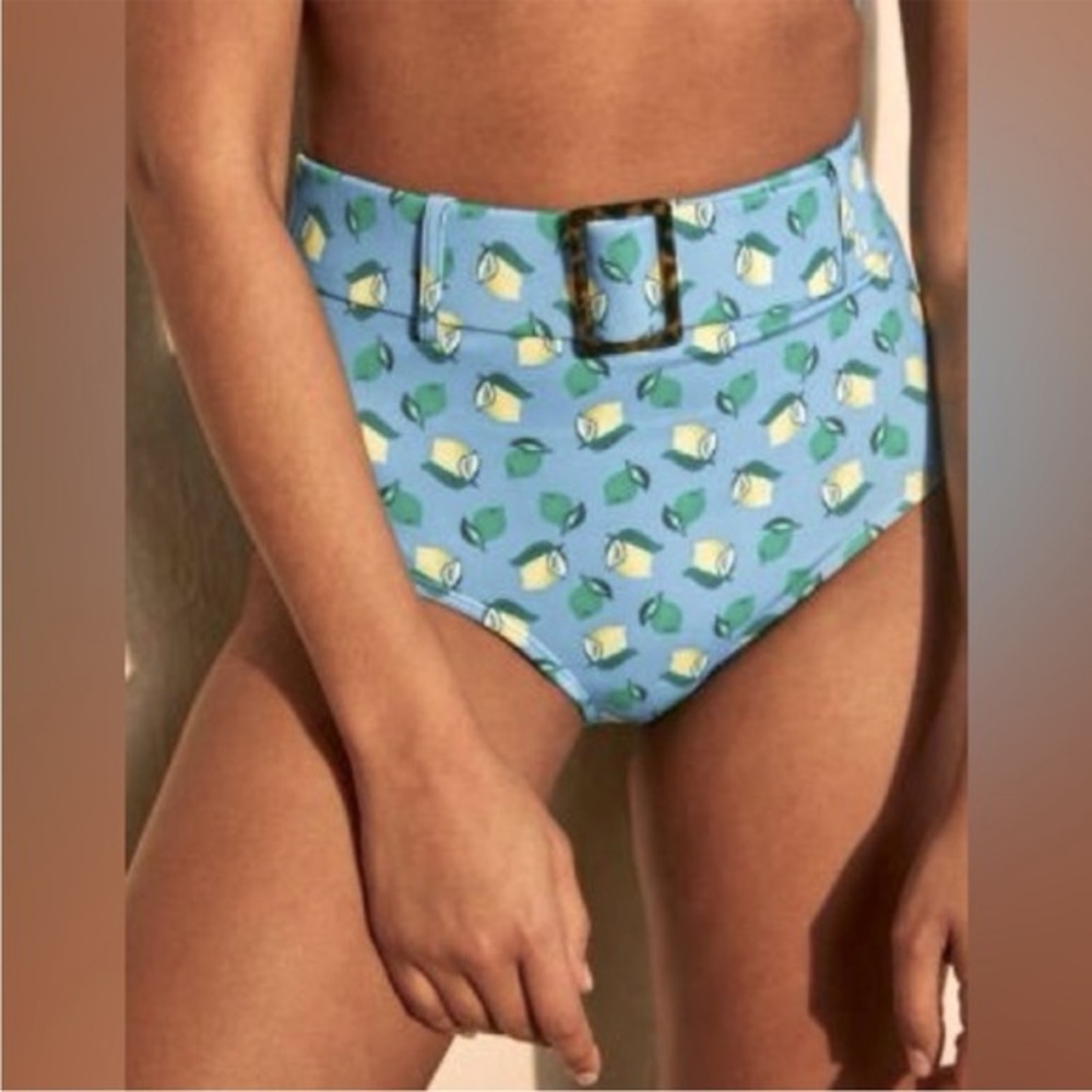 Boden Blue Lemon Print High-Waist Bikini Bottom
